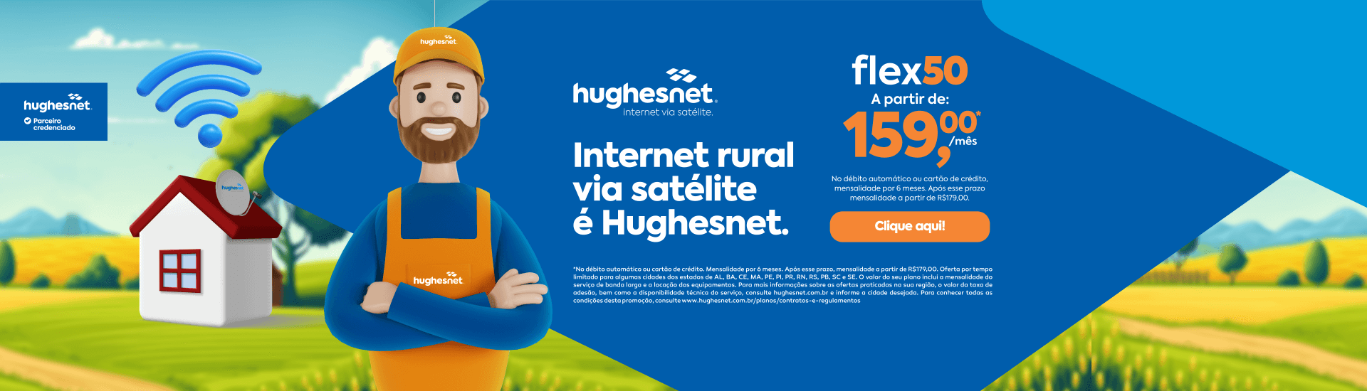 Imagem com informações sobre a oferta em destaque da HughesNet.